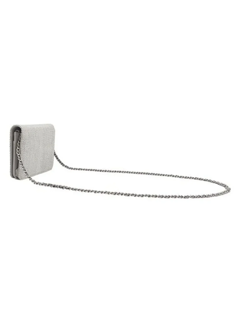 Chanel Chain Wallet Deauville Canvas Leather Gray Silver Logo CC Shoulder Bag 24